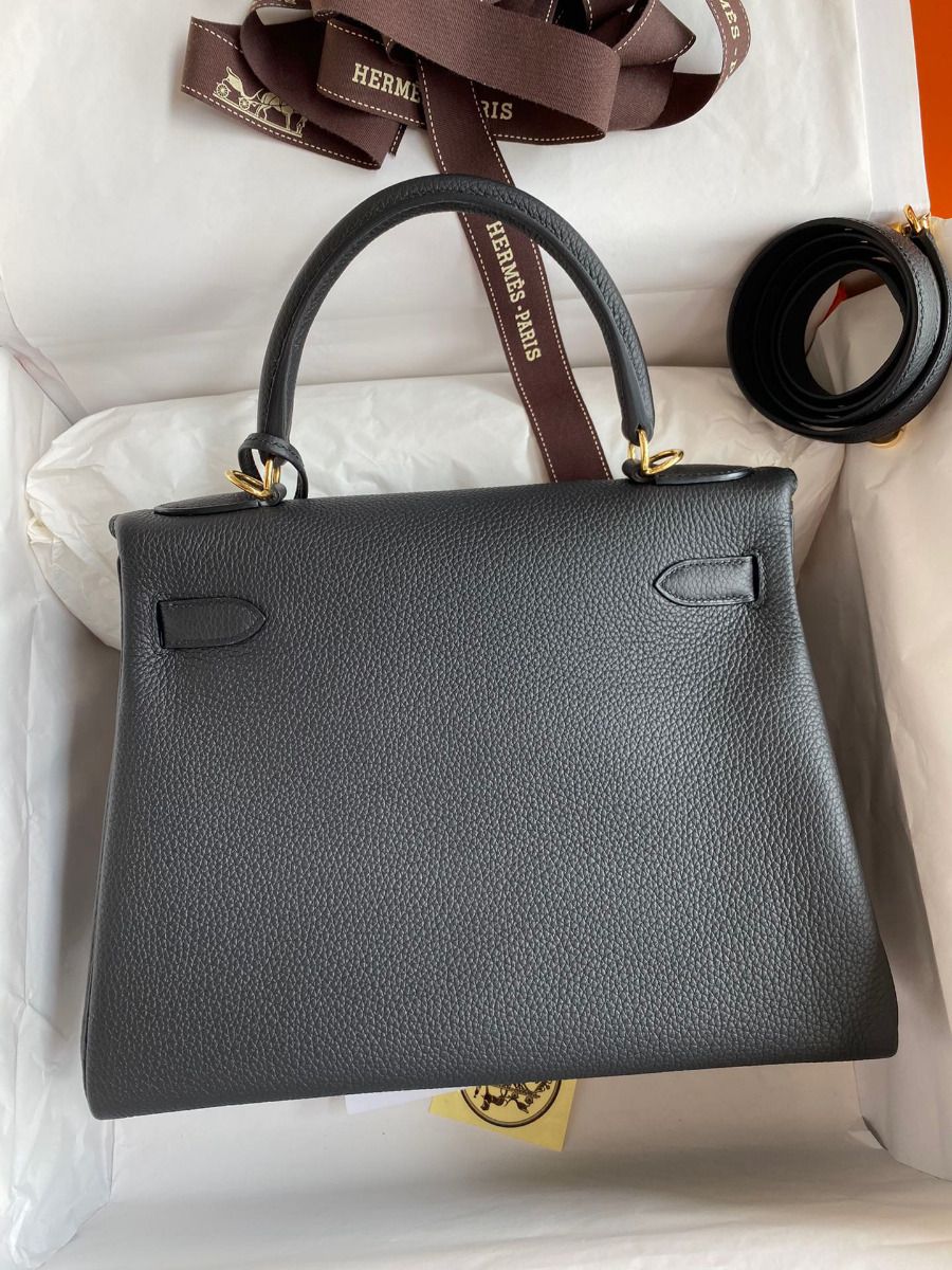 Hermes Kelly Retourne 28 Handmade Bag In Black Clemence Leather - Image 3