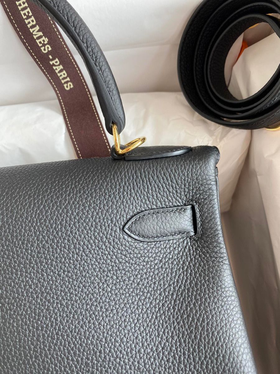 Hermes Kelly Retourne 28 Handmade Bag In Black Clemence Leather - Image 5