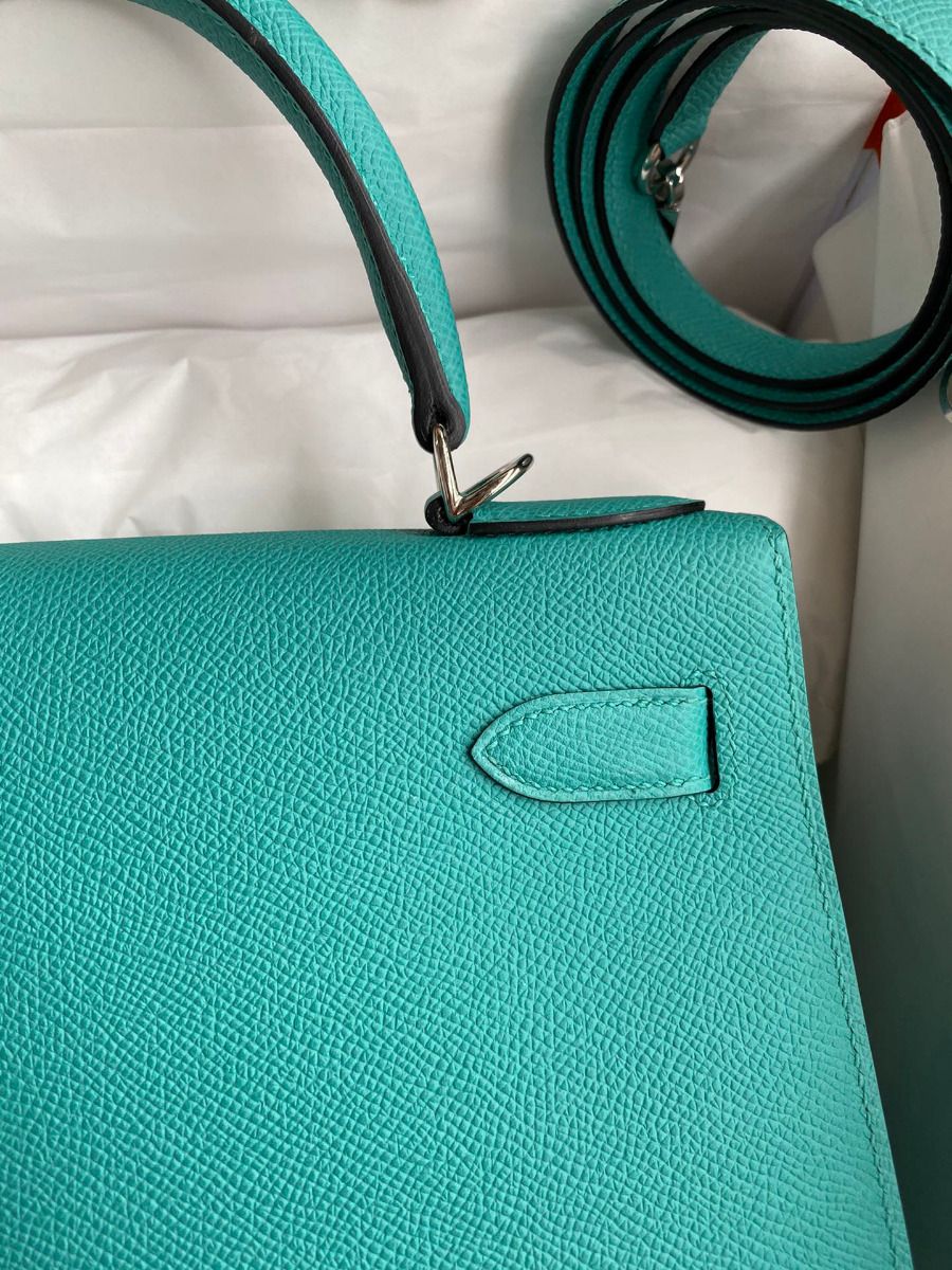 Hermes Kelly Sellier 28 Handmade Bag In Blue Paon Epsom Calfskin - Image 5