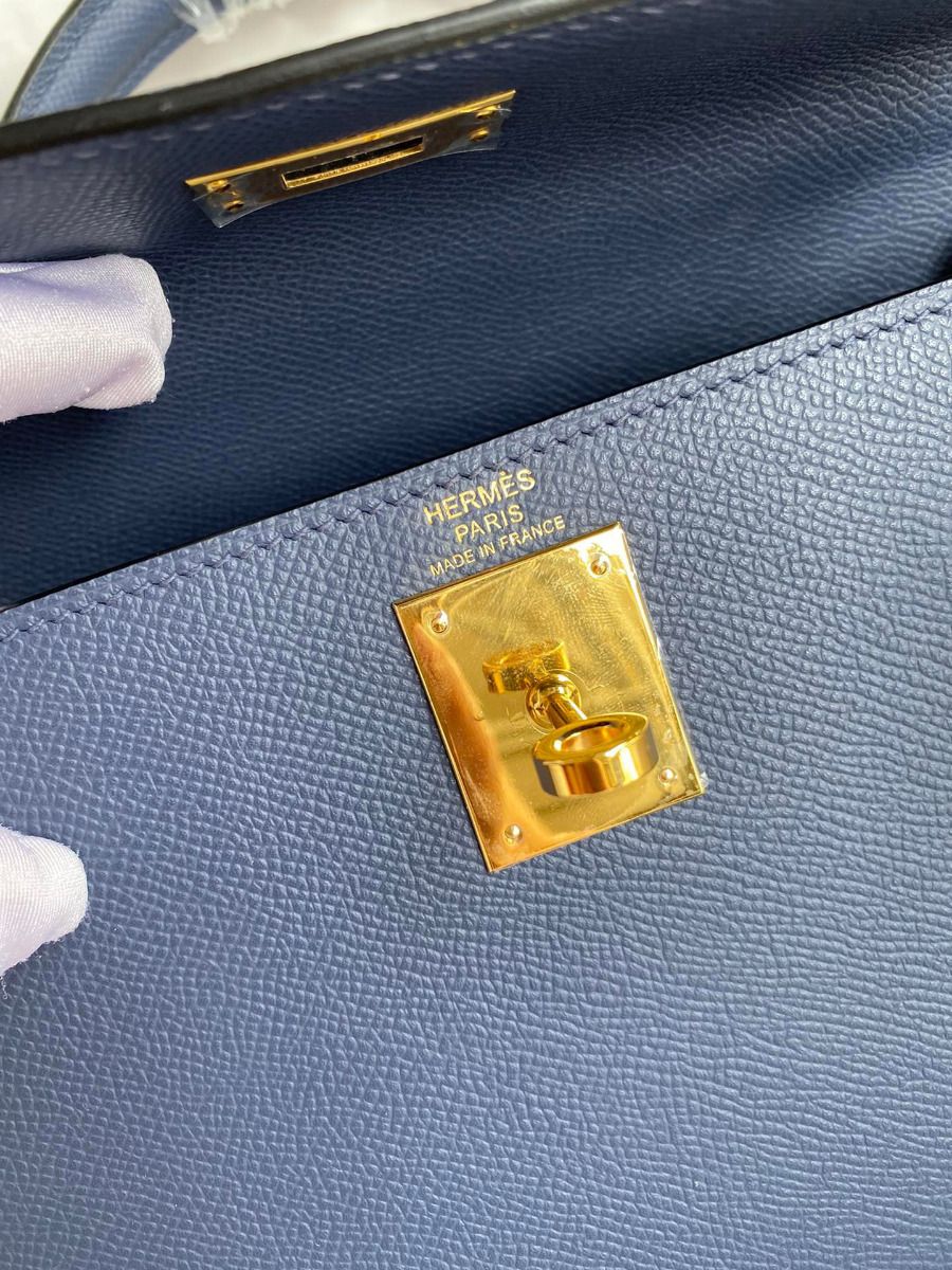 Hermes Kelly Sellier 28 Handmade Bag In Blue Saphir Epsom Calfskin - Image 8