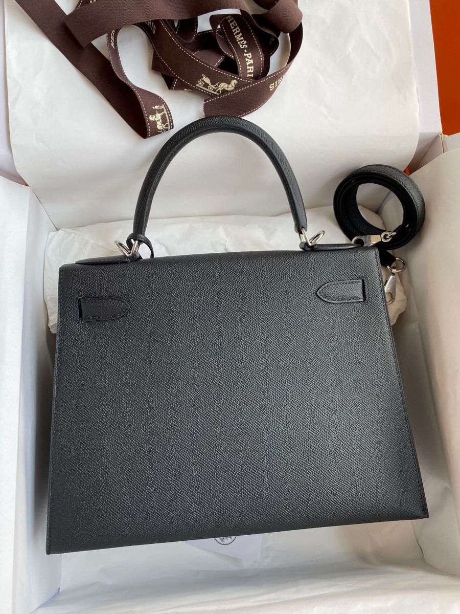 Hermes Kelly Sellier 28 Handmade Bag In Black Epsom Calfskin - Image 3