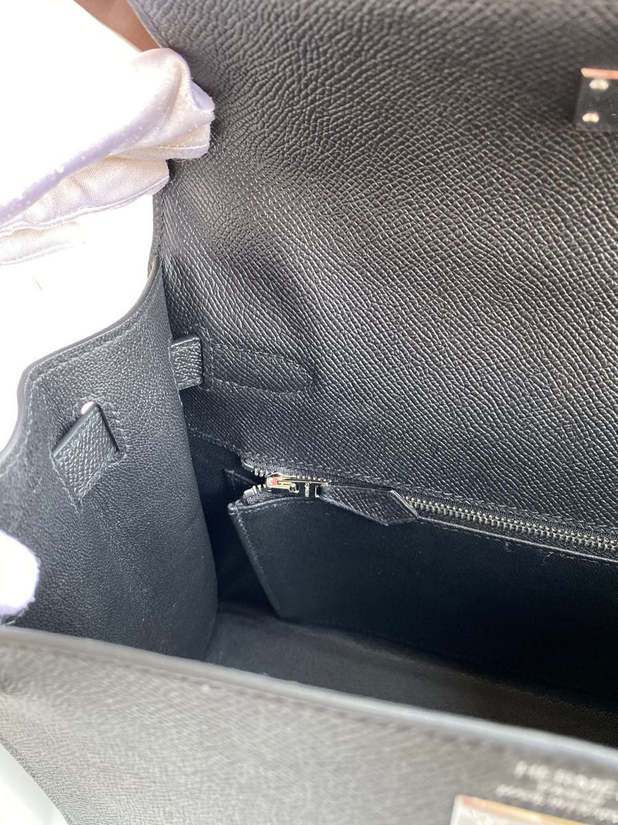 Hermes Kelly Sellier 28 Handmade Bag In Black Epsom Calfskin - Image 10