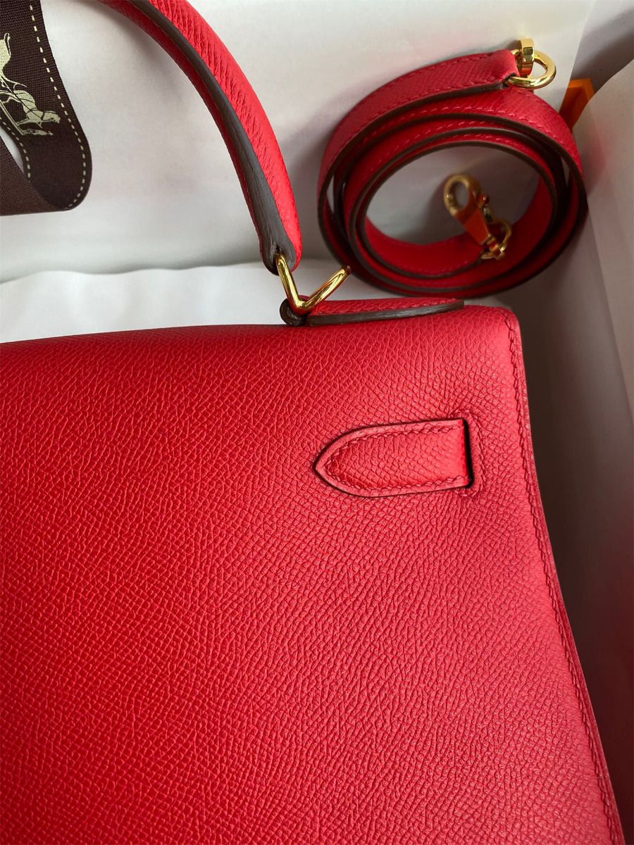 Hermes Kelly Sellier 28 Handmade Bag In Red Epsom Calfskin - Image 5
