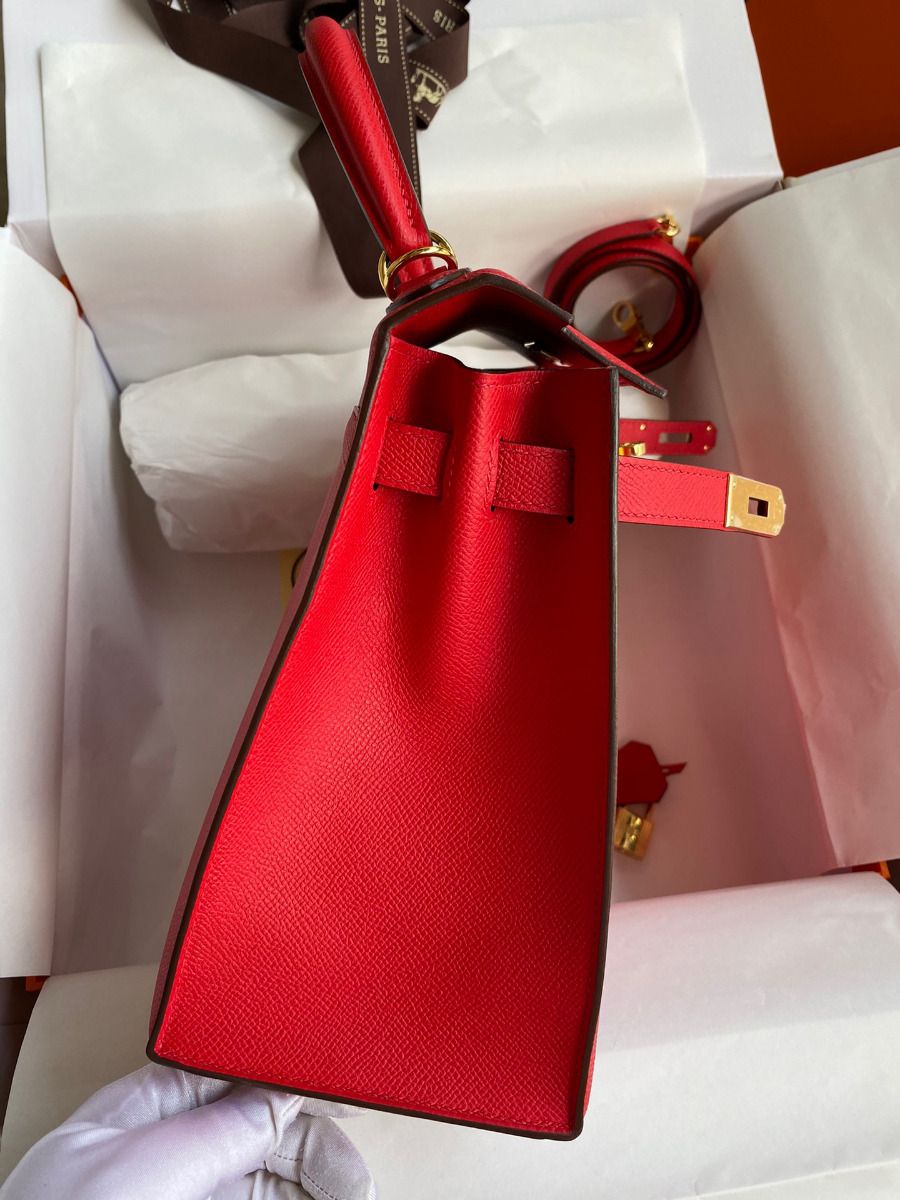 Hermes Kelly Sellier 28 Handmade Bag In Red Epsom Calfskin - Image 6