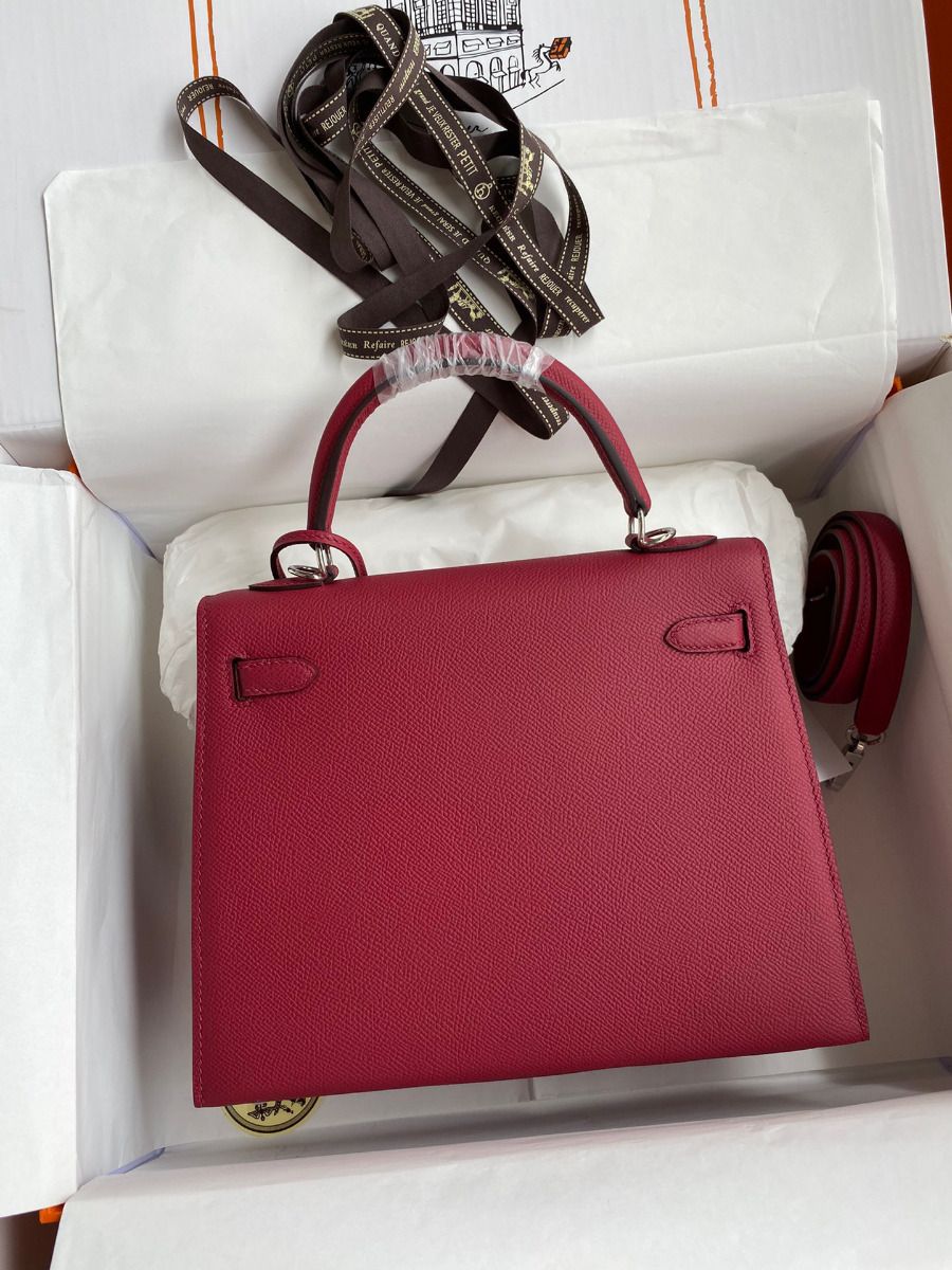 Hermes Kelly Sellier 28 Handmade Bag In Ruby Epsom Calfskin - Image 3