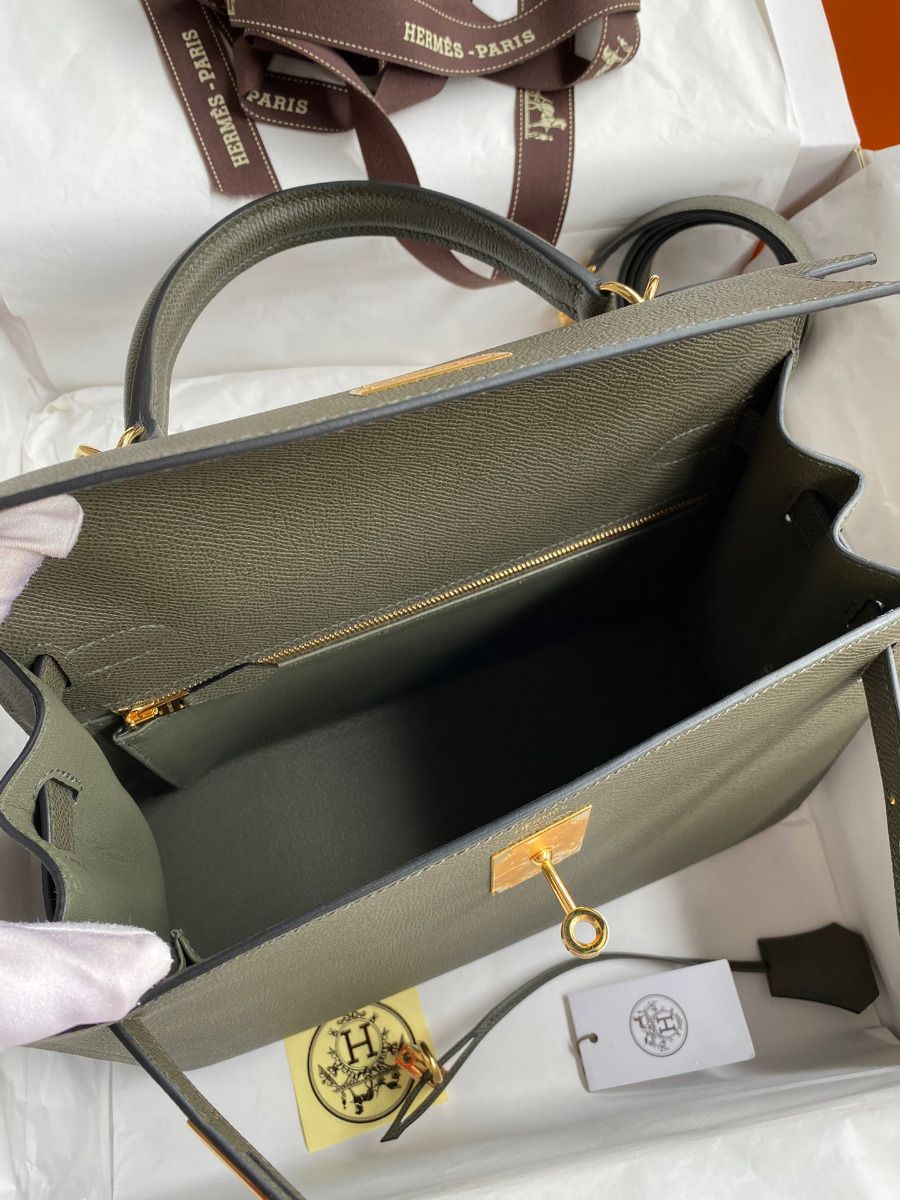 Hermes Kelly Sellier 28 Handmade Bag In Vert De Gris Epsom Calfskin - Image 9