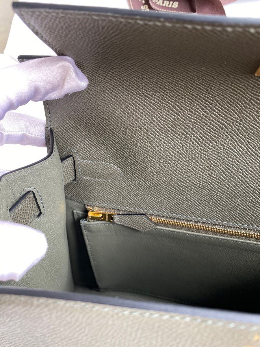 Hermes Kelly Sellier 28 Handmade Bag In Vert De Gris Epsom Calfskin - Image 10