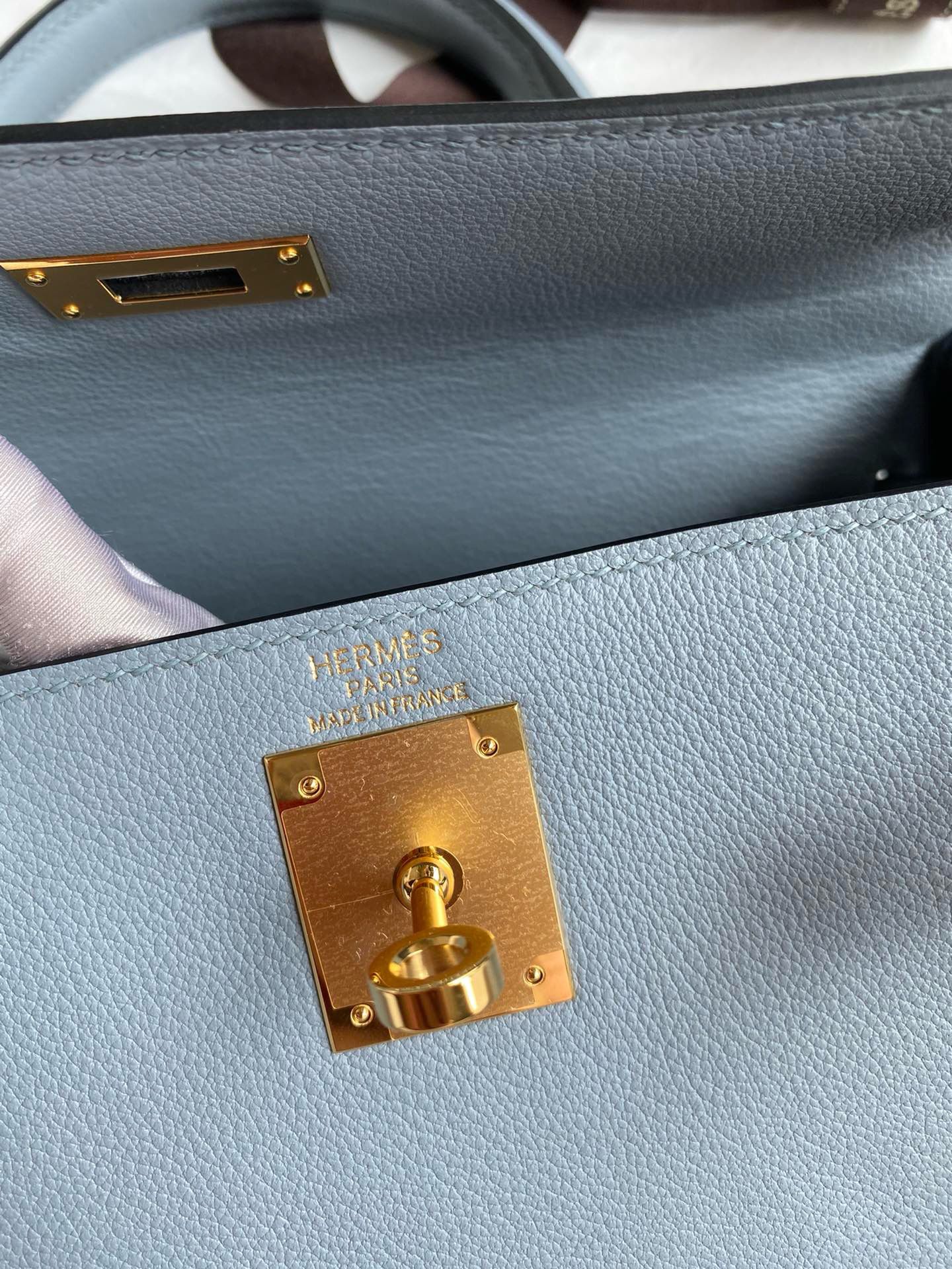 Hermes Kelly Retourne 28 Handmade Bag in Blue Lin Evercolor Calfskin - Image 8