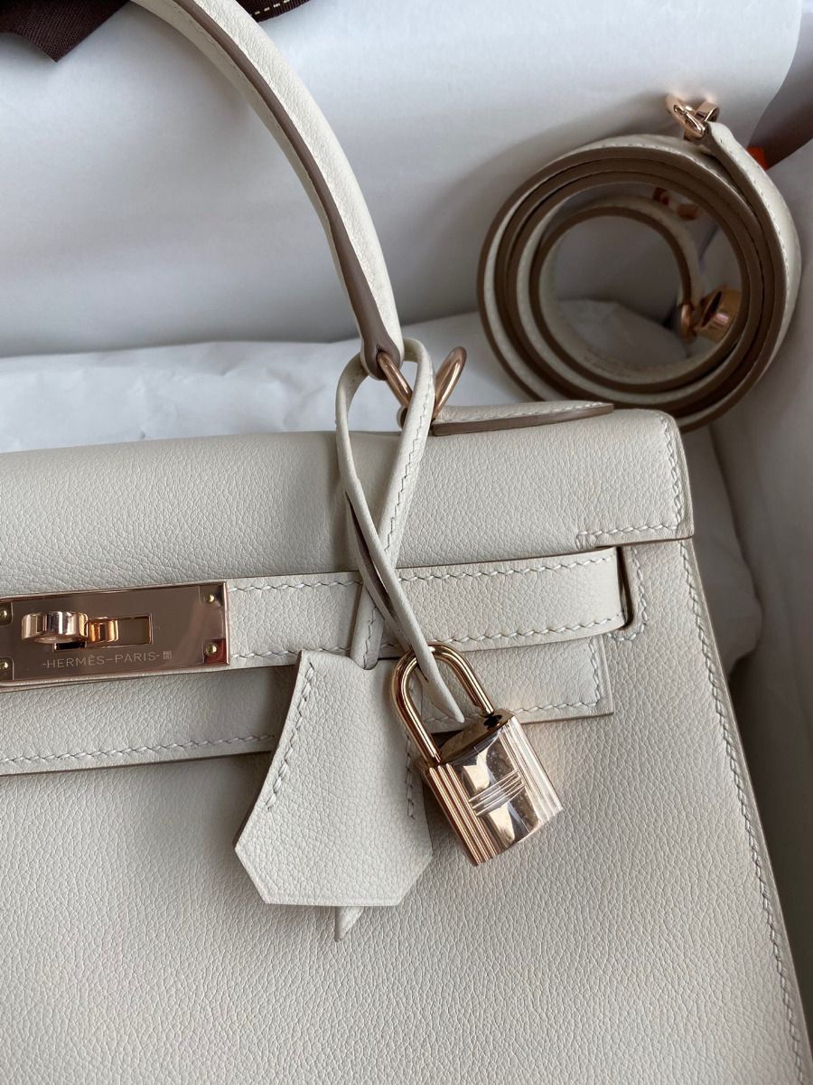 Hermes Kelly Sellier 28 Handmade Bag In Craie Evercolor Calfskin - Image 4