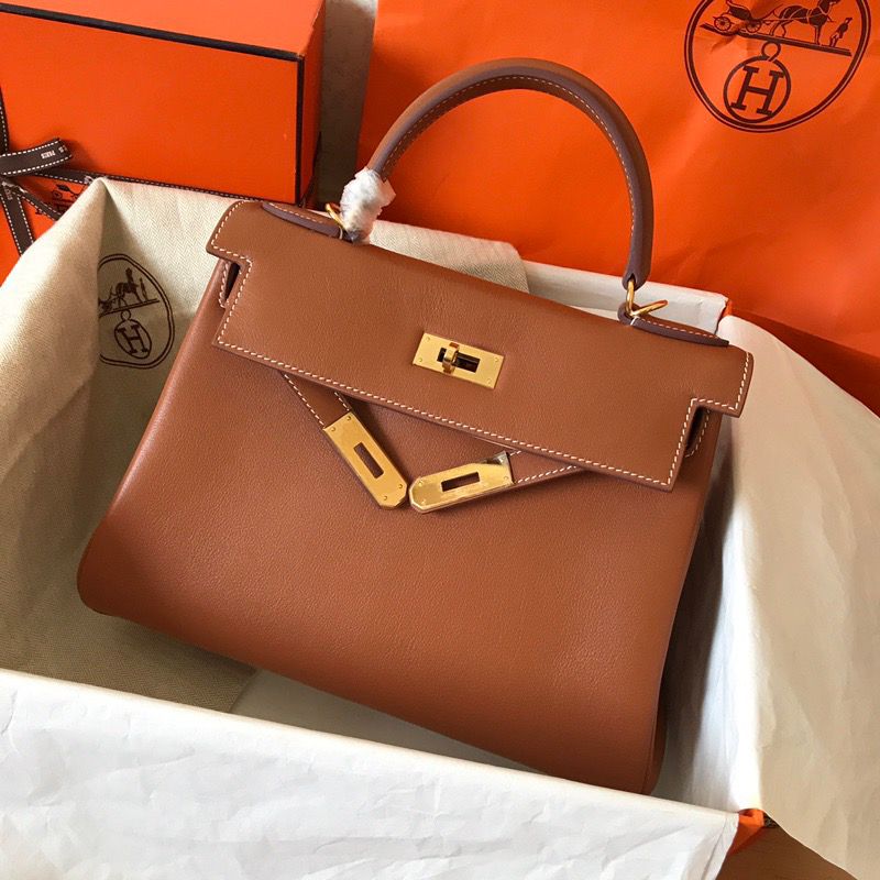 Hermes Kelly Retourne 28 Handmade Bag In Gold Swift Calfskin - Image 9