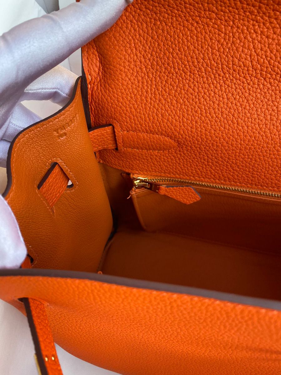 Hermes Kelly Retourne 32 Handmade Bag In Orange Clemence Leather - Image 9