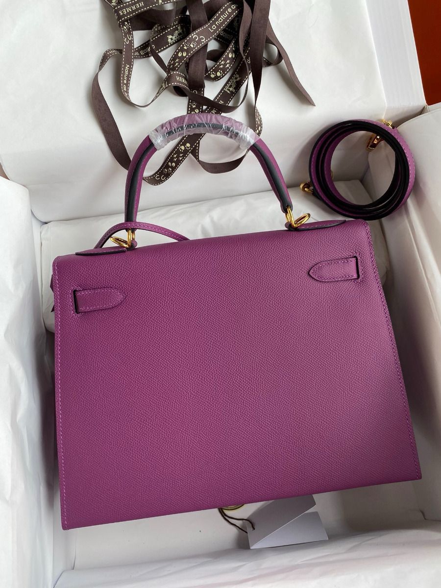 Hermes Kelly Sellier 32 Handmade Bag in Anemone Epsom Calfskin - Image 3