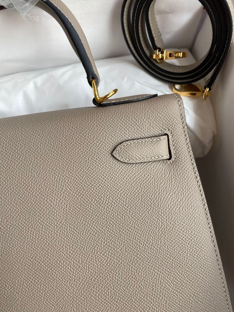 Hermes Kelly Sellier 32 Handmade Bag Gris Asphalt Black Epsom Calfskin - Image 5