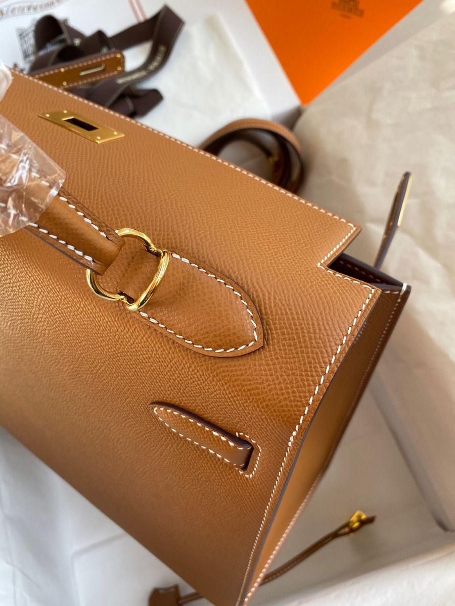 Hermes Kelly Sellier 32 Handmade Bag In Gold Epsom Calfskin - Image 7