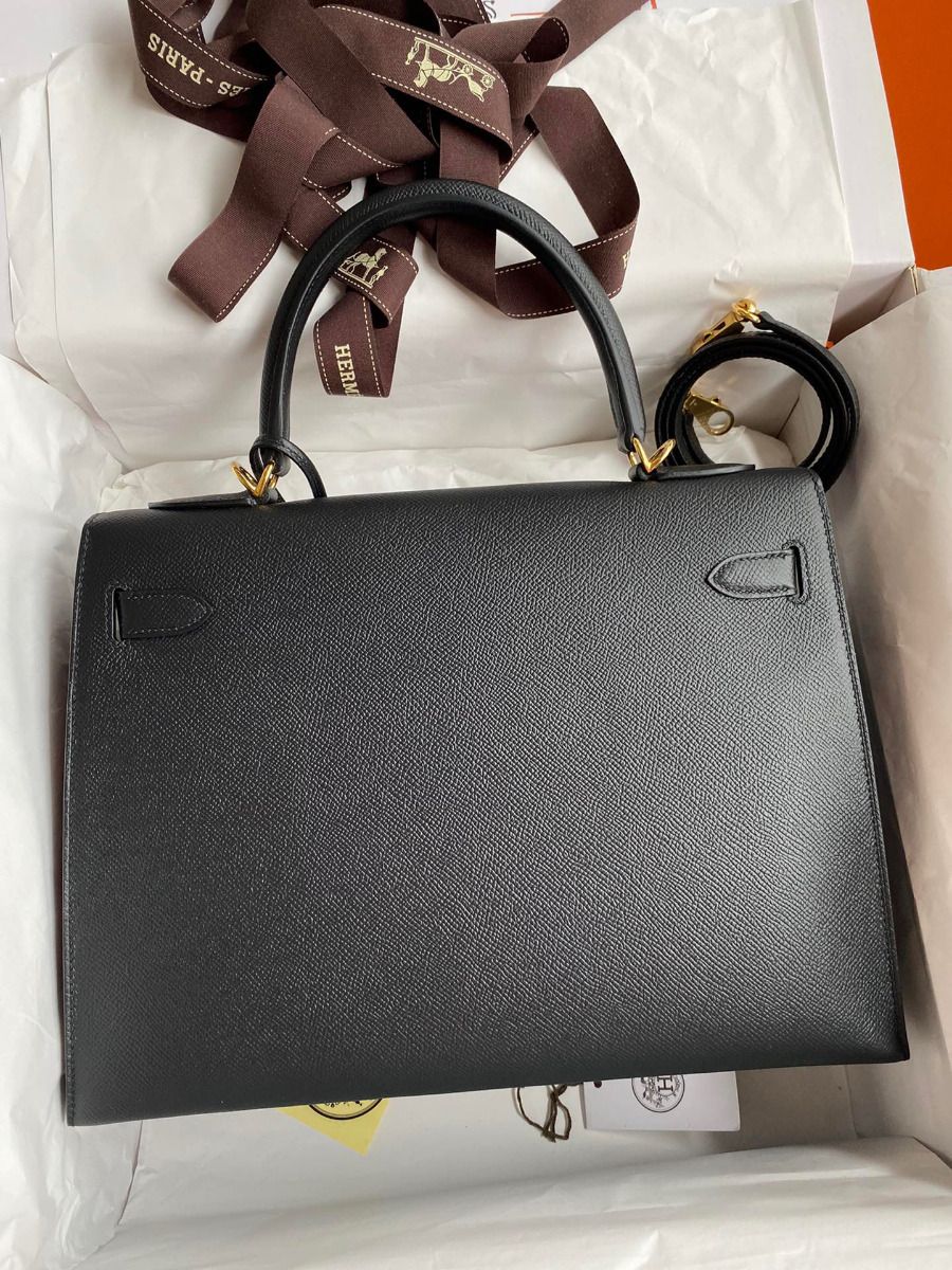 Hermes Kelly Sellier 32 Handmade Bag In Black Epsom Calfskin - Image 3