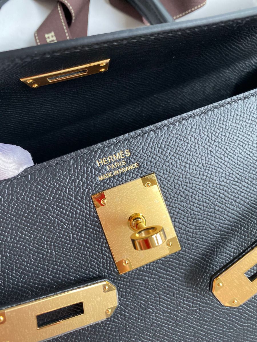 Hermes Kelly Sellier 32 Handmade Bag In Black Epsom Calfskin - Image 8