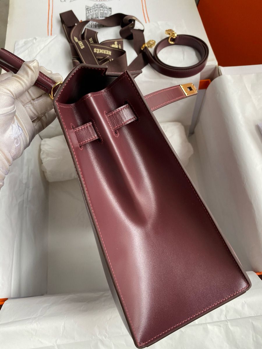 Hermes Kelly Sellier 35 Handmade Bag In Bordeaux Box Calfskin - Image 6