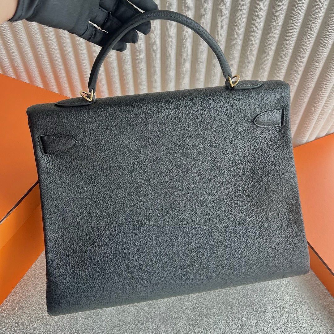 Hermes Kelly Retourne 40 Handmade Bag in Black Clemence Leather - Image 9
