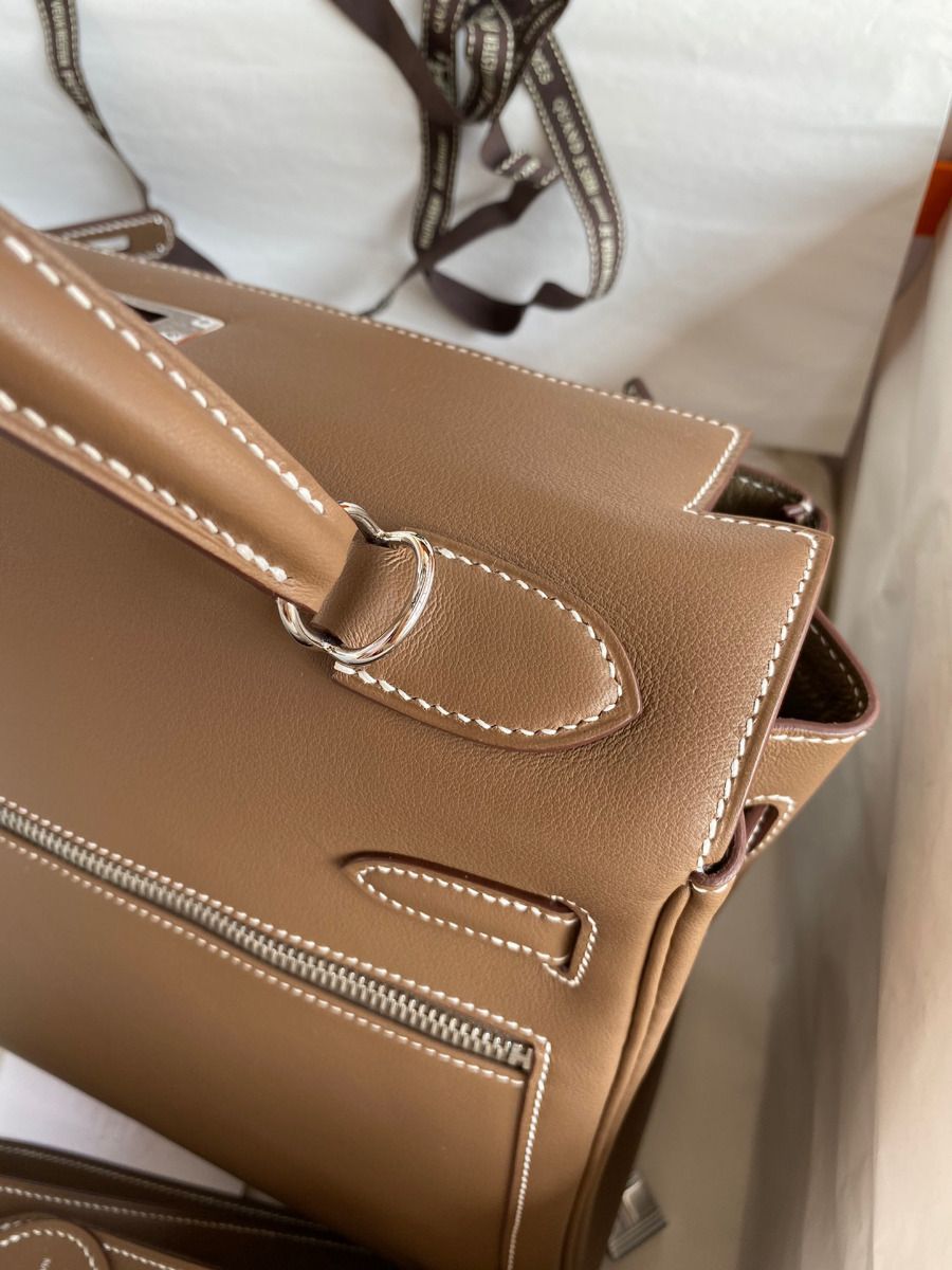 Hermes Kelly Lakis 32 Handmade Bag In Taupe Swift Calfskin - Image 10