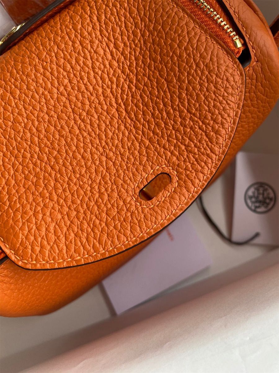 Hermes Mini Lindy Handmade Bag In Orange Clemence Leather - Image 9