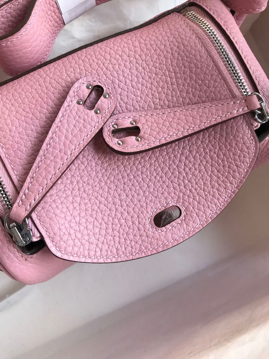 Hermes Mini Lindy Handmade Bag In Pink Clemence Leather - Image 7