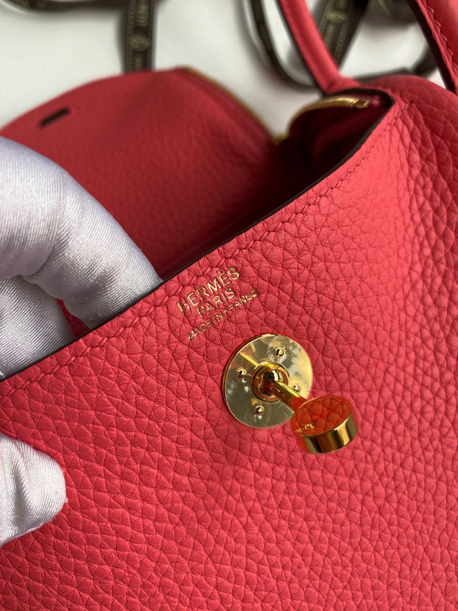 Hermes Mini Lindy Handmade Bag In Rose Lipstick Clemence Leather - Image 8