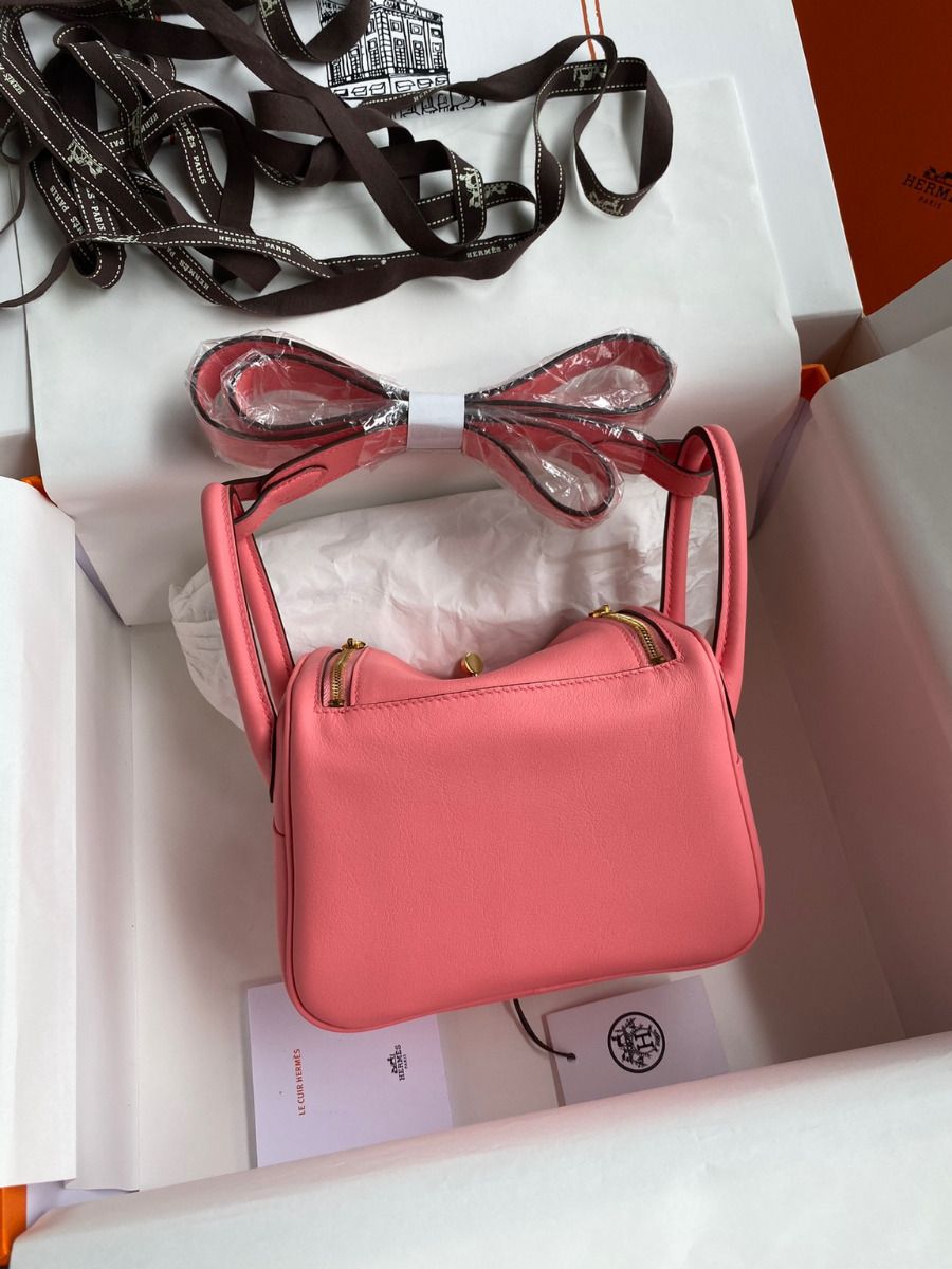 Hermes Mini Lindy Handmade Bag In Rose Lipstick Swift Leather - Image 3