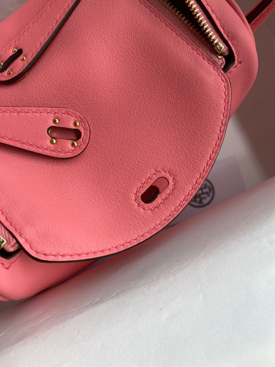 Hermes Mini Lindy Handmade Bag In Rose Lipstick Swift Leather - Image 7