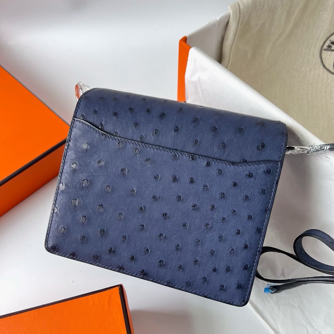 Hermes Roulis Mini 18 Bag in Blue Ostrich Leather - Image 3