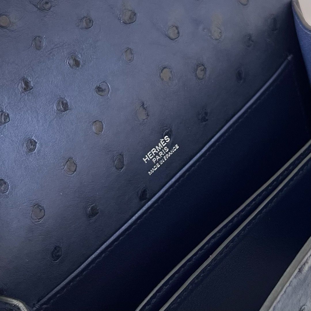Hermes Roulis Mini 18 Bag in Blue Ostrich Leather - Image 8