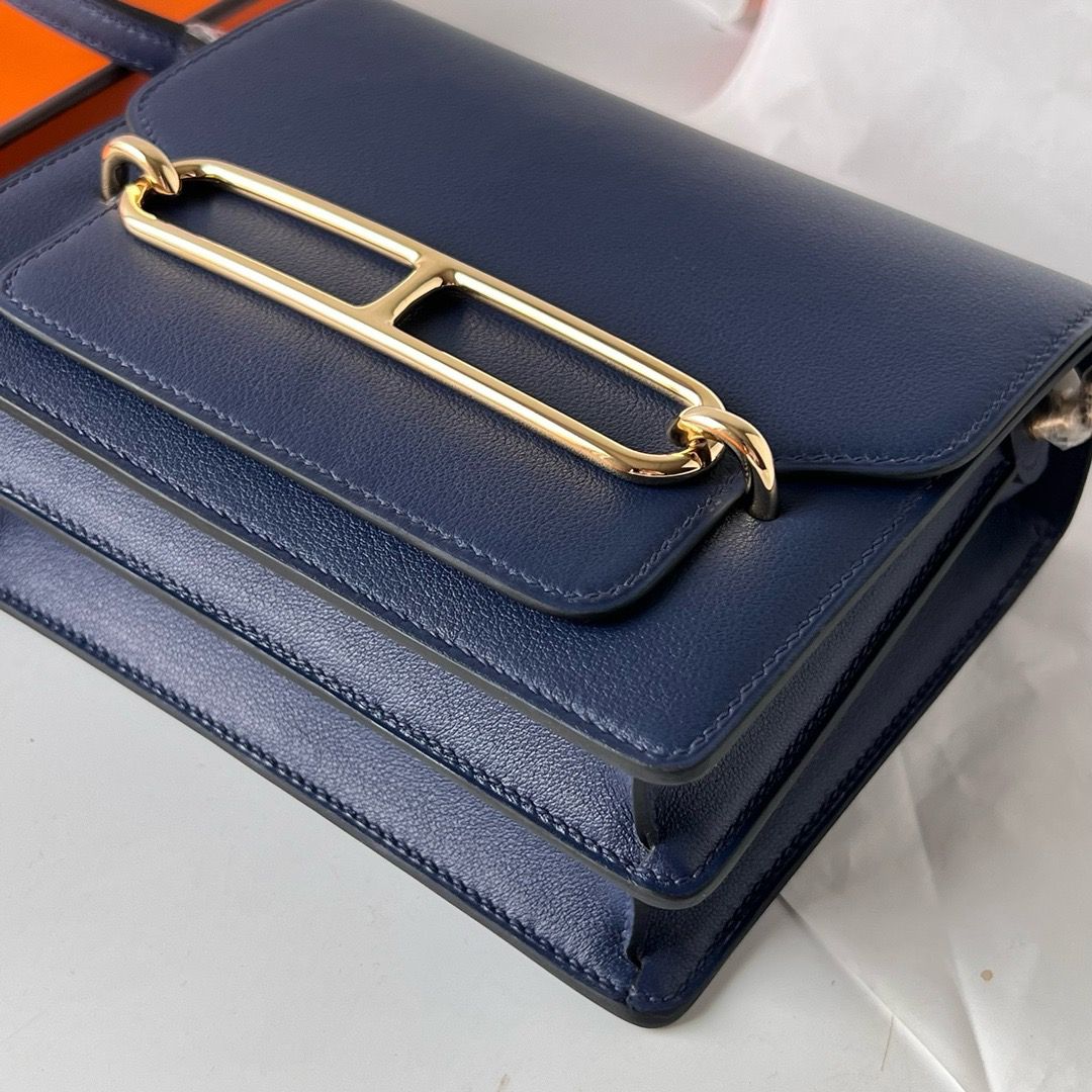 Hermes Roulis Mini 18 Bag in Blue Saphir Swift Calfskin - Image 6