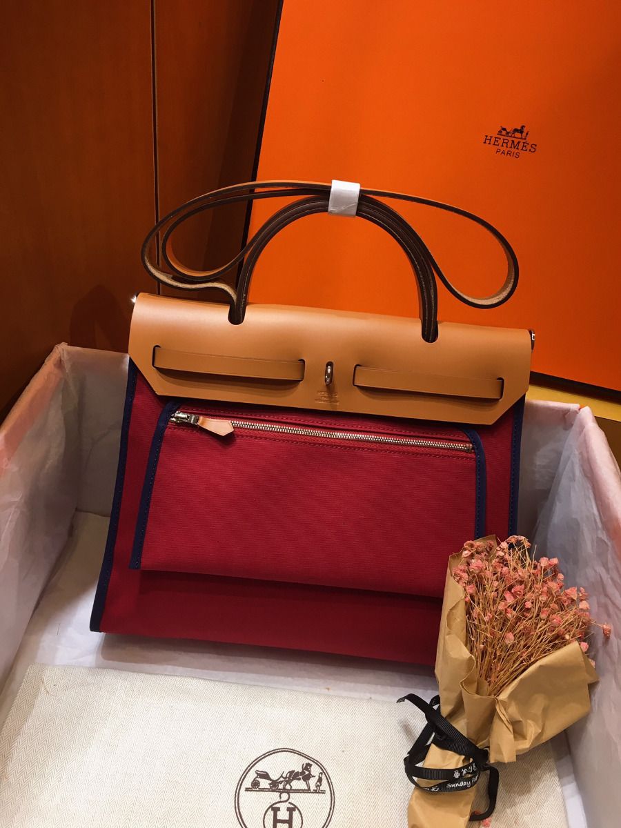 Hermes Herbag Zip 31cm Bag In Brown And Red - Image 3