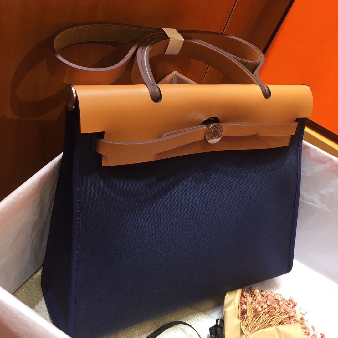 Hermes Herbag Zip 31cm Bag In Brown And Blue - Image 7