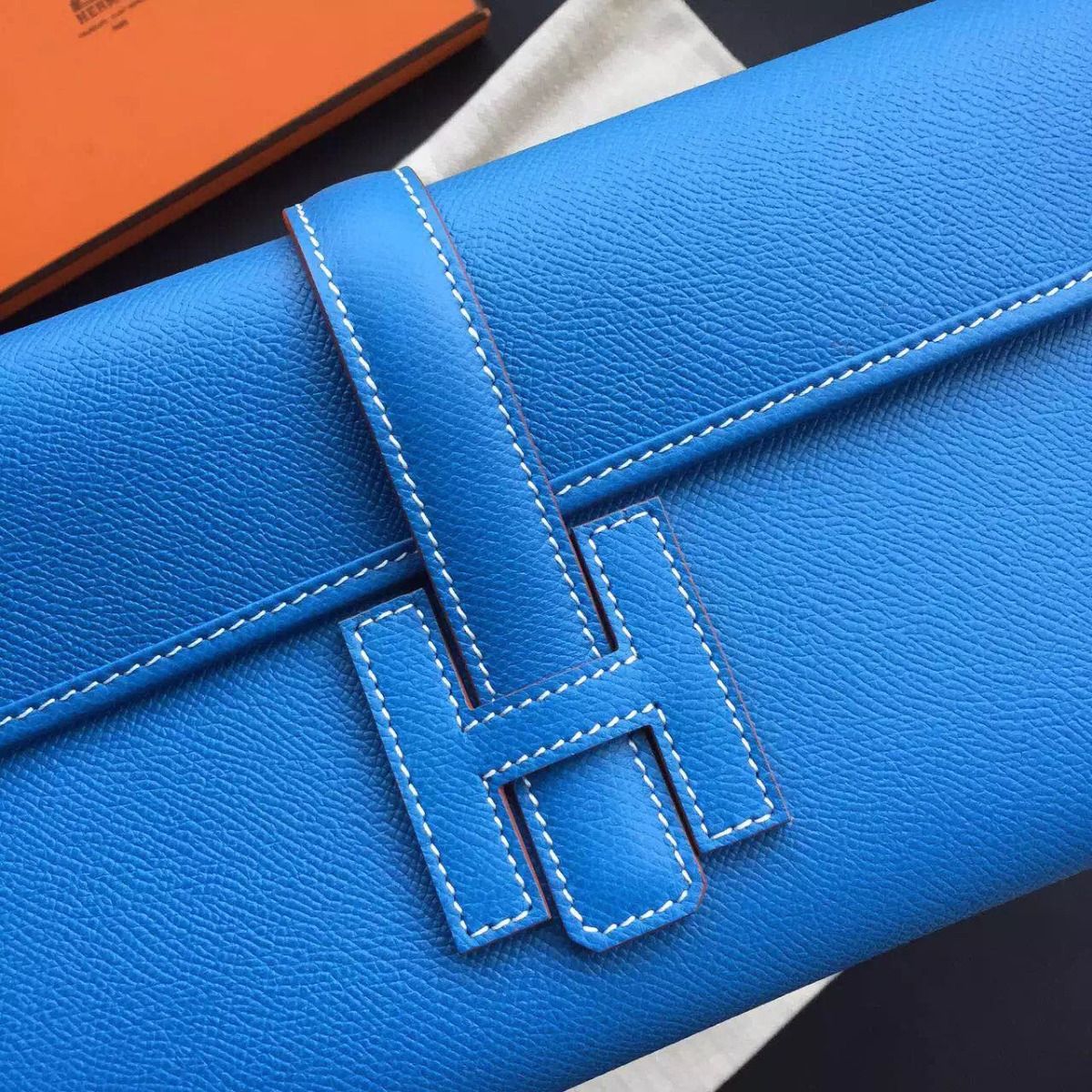 Hermes Jige Elan 29 Clutch Bag In Blue Epsom Calfskin - Image 4
