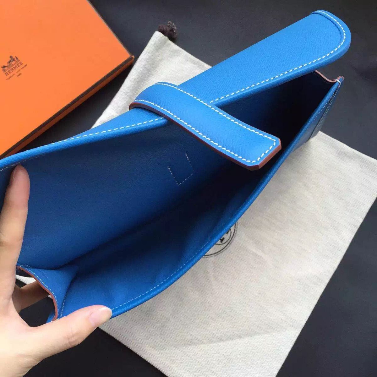 Hermes Jige Elan 29 Clutch Bag In Blue Epsom Calfskin - Image 9