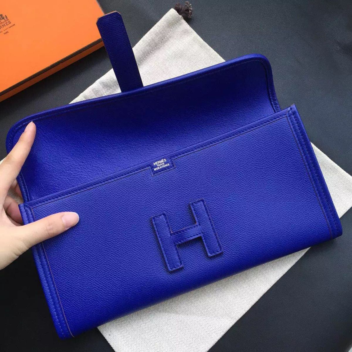 Hermes Jige Elan 29 Clutch Bag In Blue Electric Epsom Calfskin - Image 9