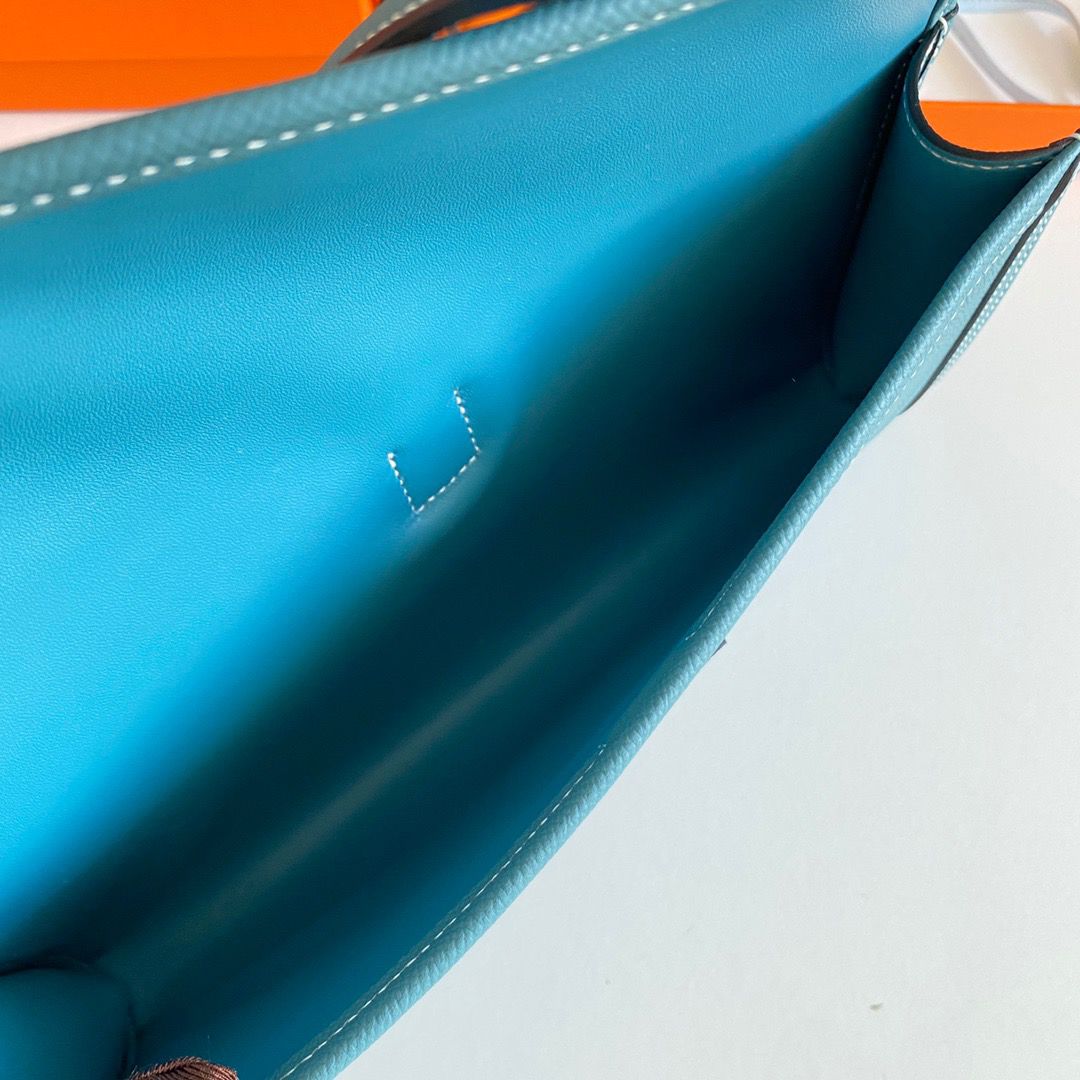 Hermes Jige Elan 29 Clutch Bag In Blue Jean Epsom Leather - Image 9
