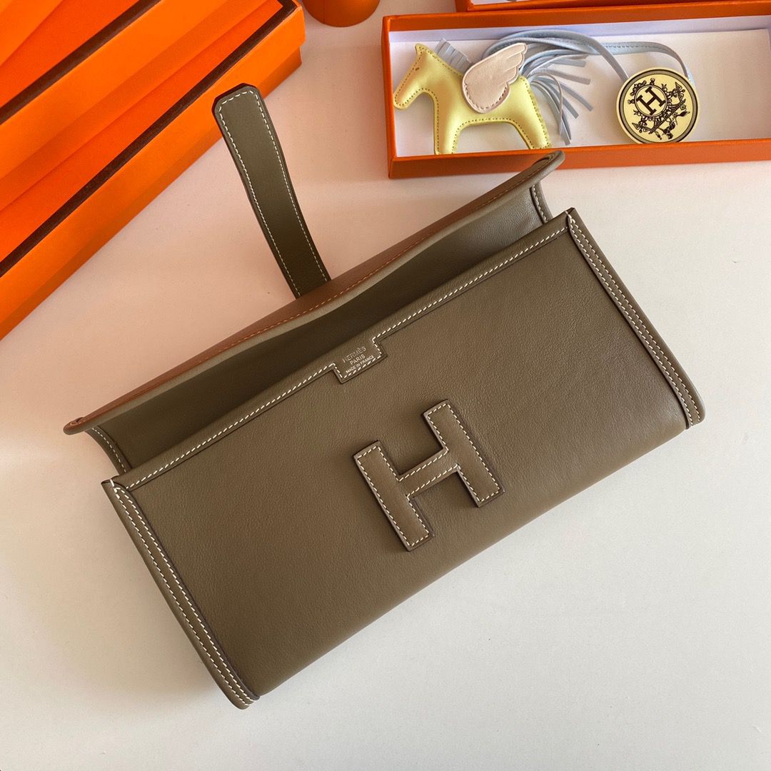 Hermes Jige Elan 29 Clutch Bag In Taupe Swift Calfskin - Image 4