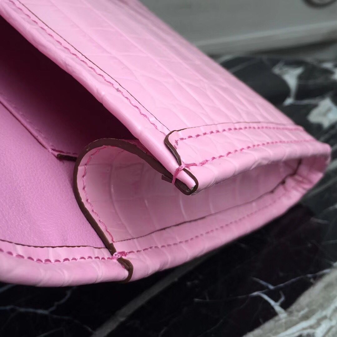 Hermes Jige Elan 29 Clutch In Pink Crocodile Leather - Image 7
