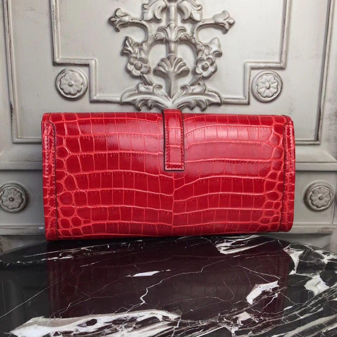 Hermes Jige Elan 29 Clutch In Red Crocodile Leather - Image 4