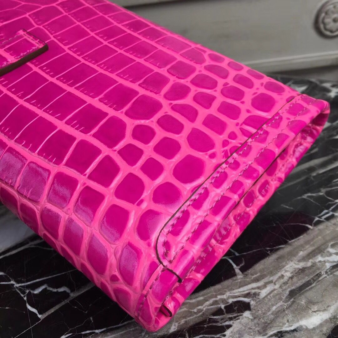 Hermes Jige Elan 29 Clutch In Rose Red Crocodile Leather - Image 6