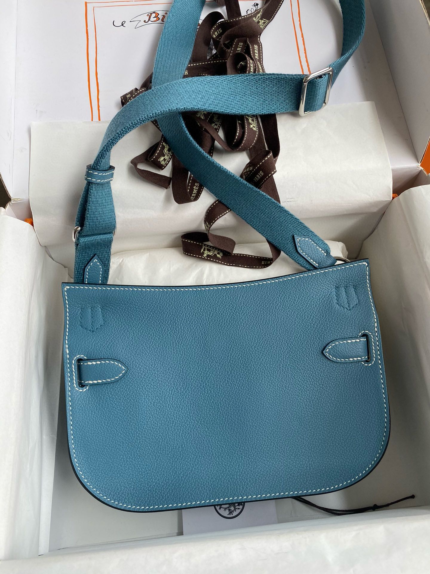 Hermes Jypsiere Mini Handmade Bag In Blue Jean Evercolor Calfskin - Image 3