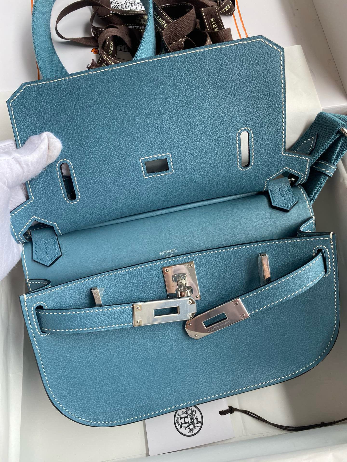 Hermes Jypsiere Mini Handmade Bag In Blue Jean Evercolor Calfskin - Image 8