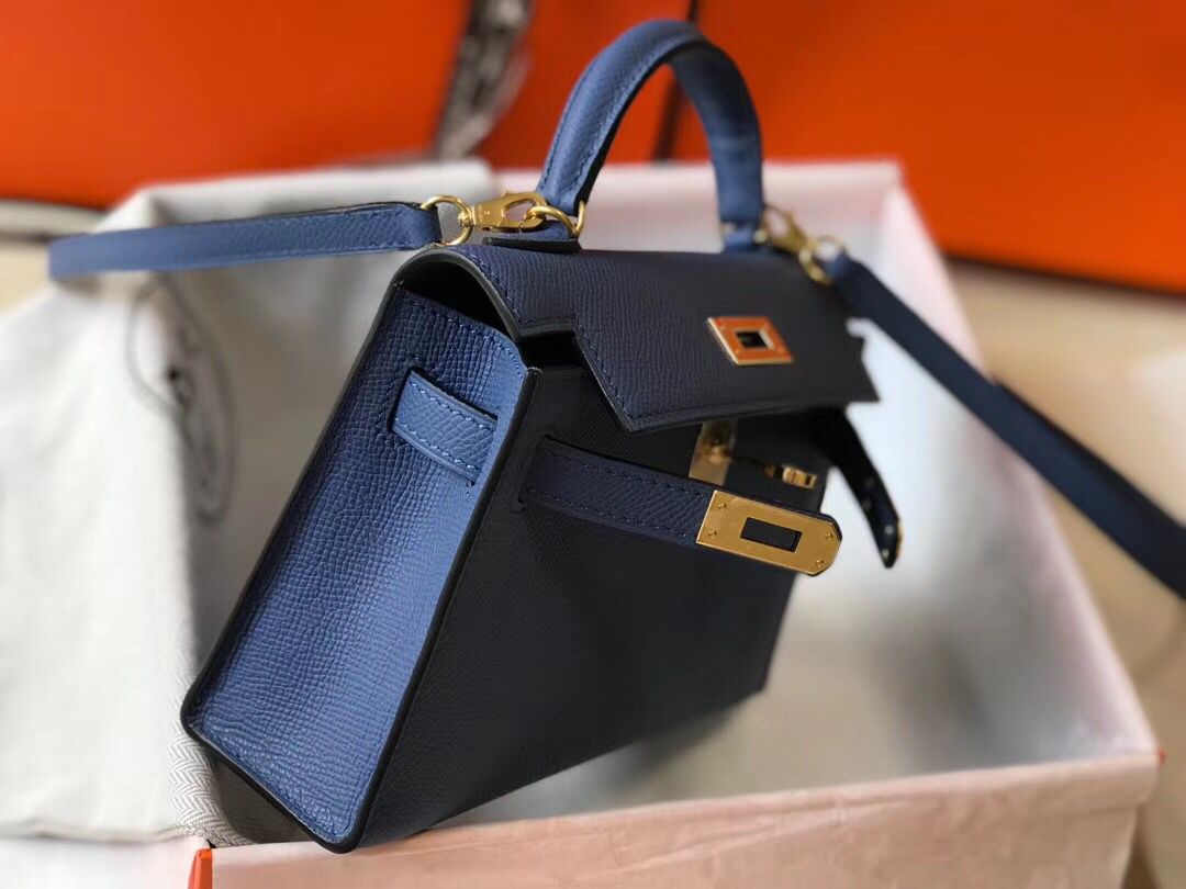 Hermes Kelly Mini II Bag In Blue Agate Epsom Leather GHW - Image 5