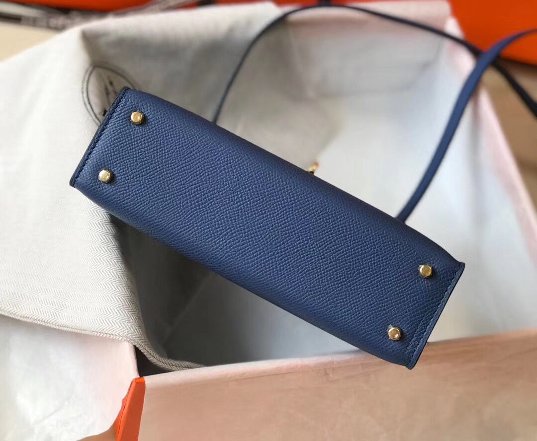 Hermes Kelly Mini II Bag In Blue Agate Epsom Leather GHW - Image 8