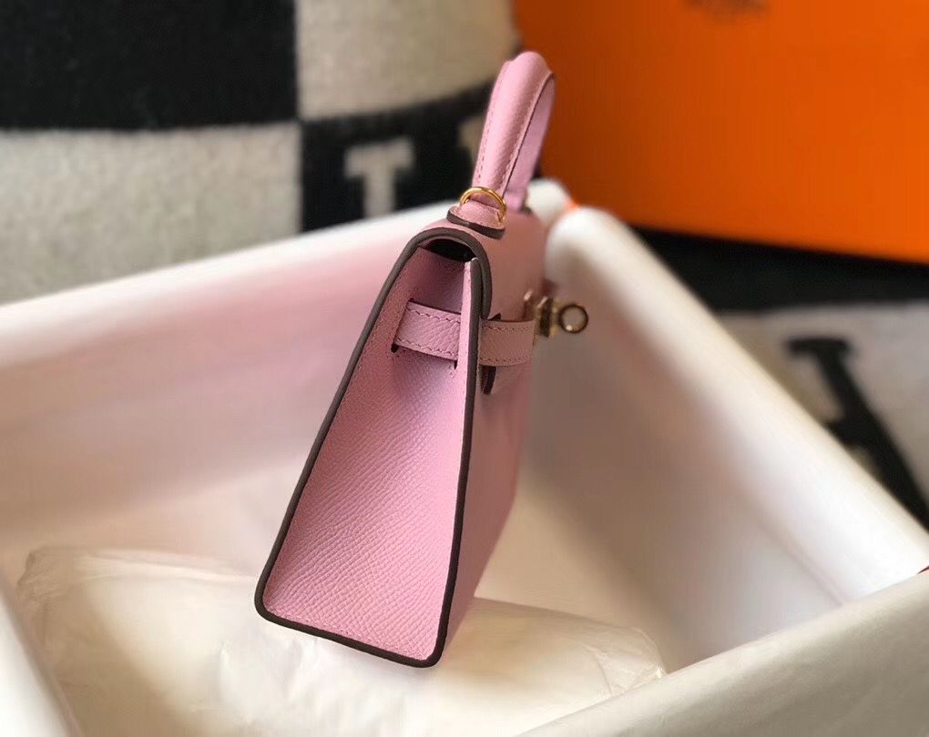 Hermes Kelly Mini II Bag In Mauve Sylvestre Epsom Leather GHW - Image 5