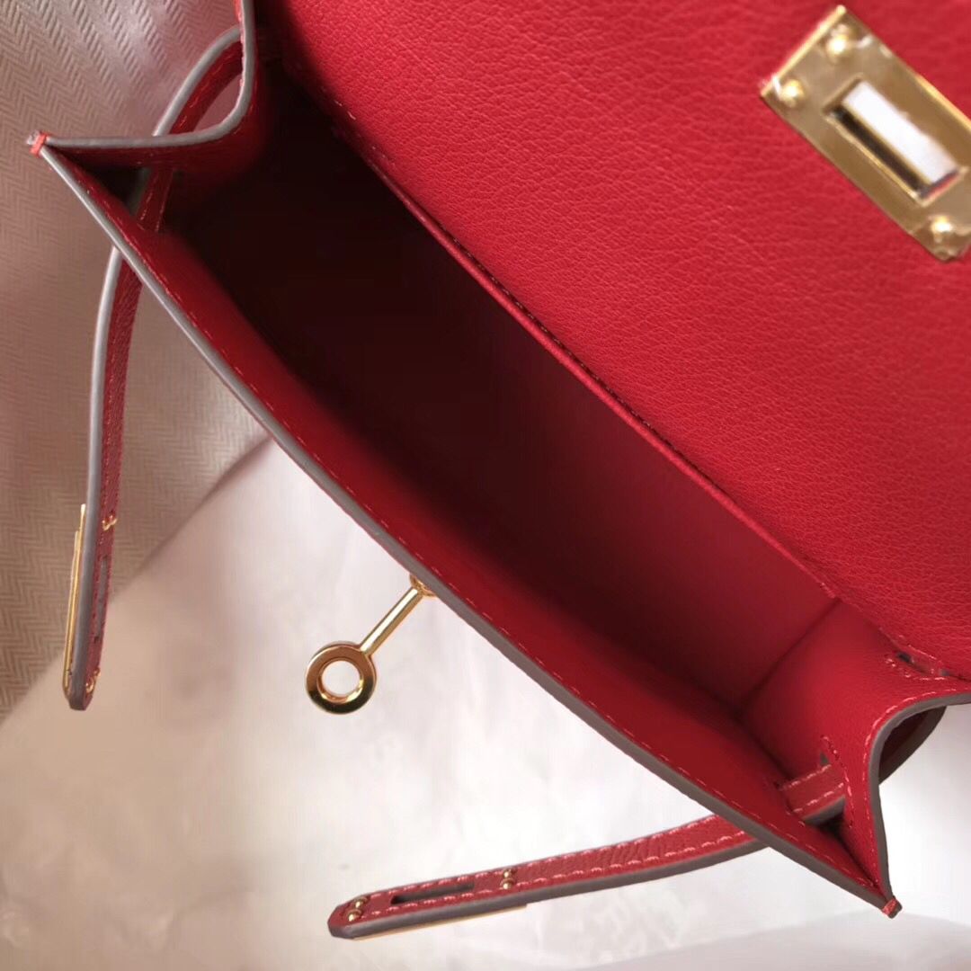 Hermes Kelly Mini II Bag In Rouge Vif Epsom Leather GHW - Image 9
