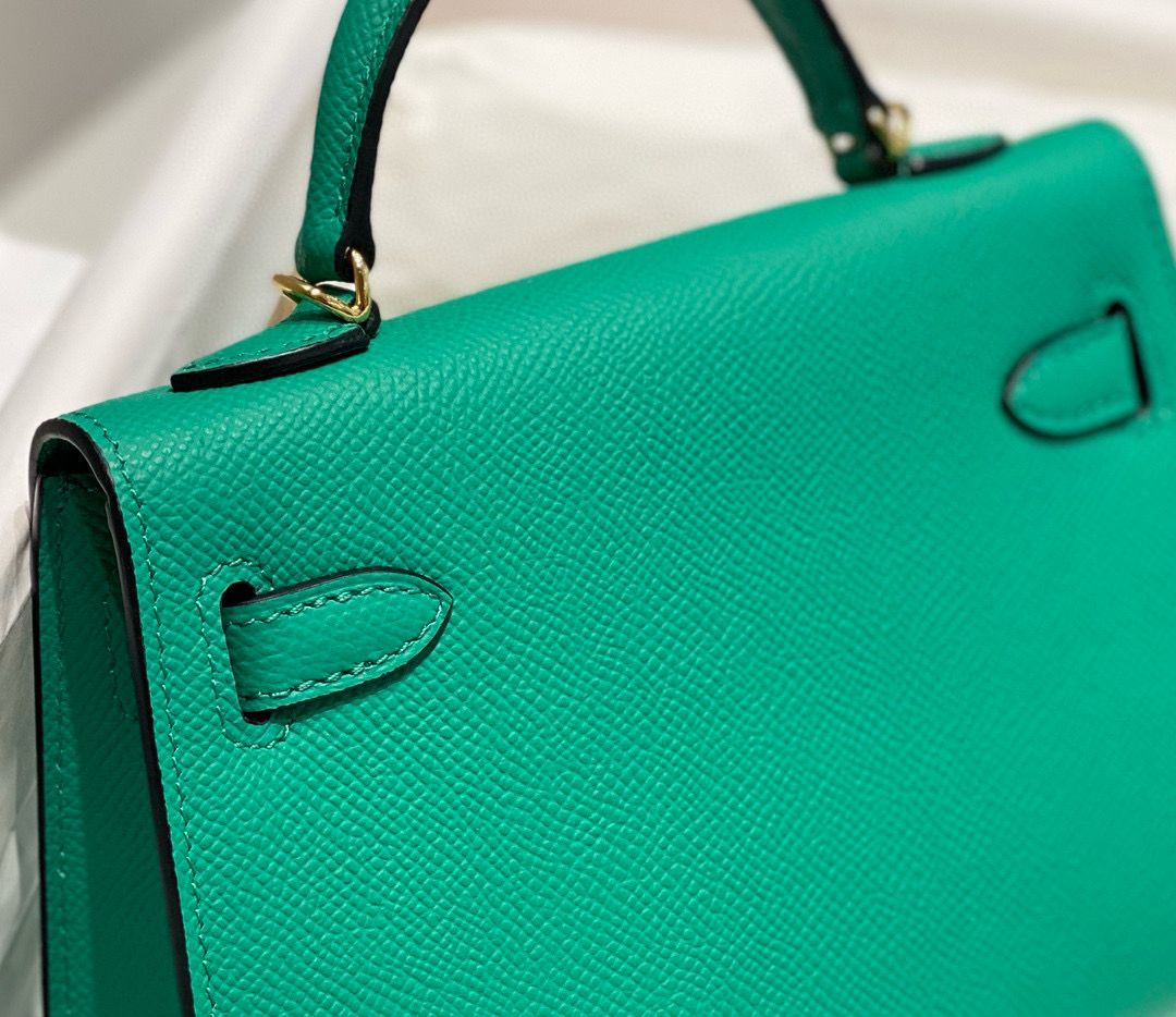 Hermes Kelly Mini II Bag In Vert Jade Epsom Leather GHW - Image 7