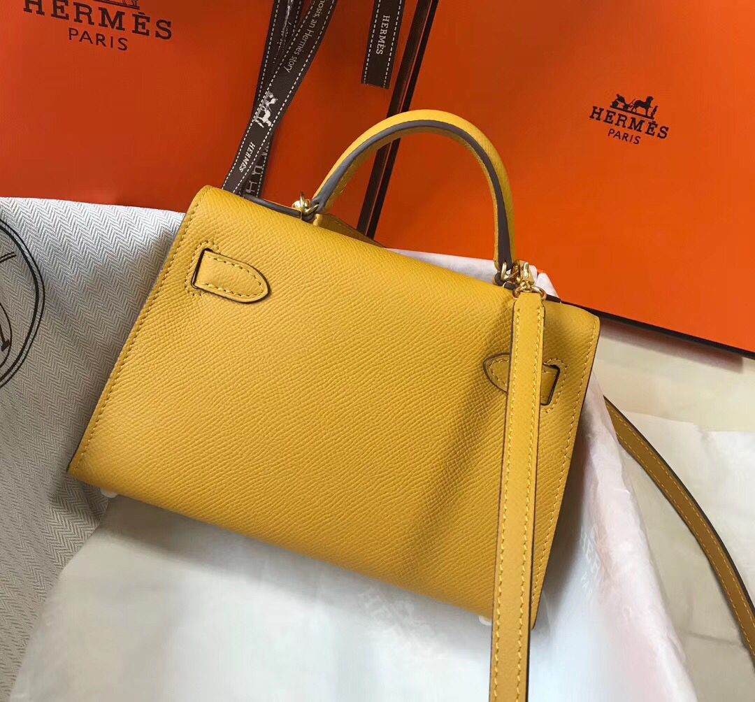 Hermes Kelly Mini II Bag In Yellow Epsom Leather GHW - Image 3