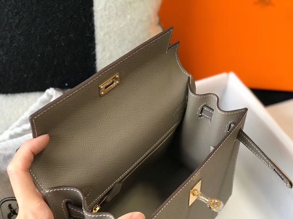 Hermes Kelly 25cm Sellier Bag In Gris Asphalt Epsom Leather - Image 9